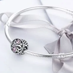 Talisman din argint cu inima cristal roz