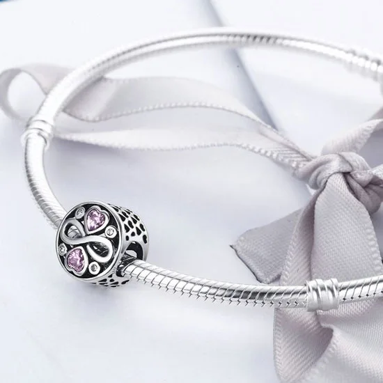 Talisman din argint cu inima cristal roz