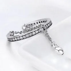 Inel reglabil din Argint Chain Heart