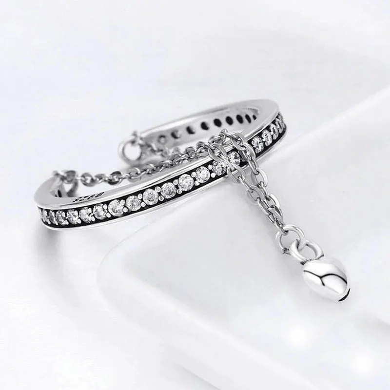 Inel reglabil din Argint Chain Heart