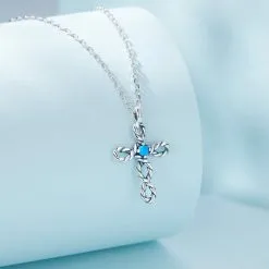 Colier din Argint cu Cruciuliță și Cristal Turcoaz - imagine 6