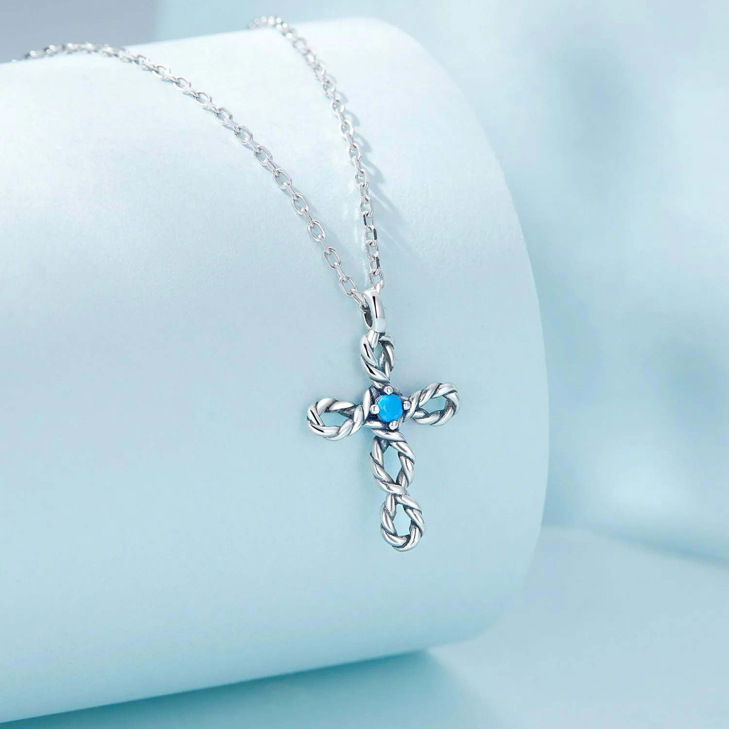 Colier din Argint cu Cruciuliță și Cristal Turcoaz - imagine 6