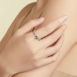 Alternative view of Inel Ajustabil din Argint Blue Opal