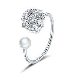 Inel Reglabil din Argint Pearl & Ball