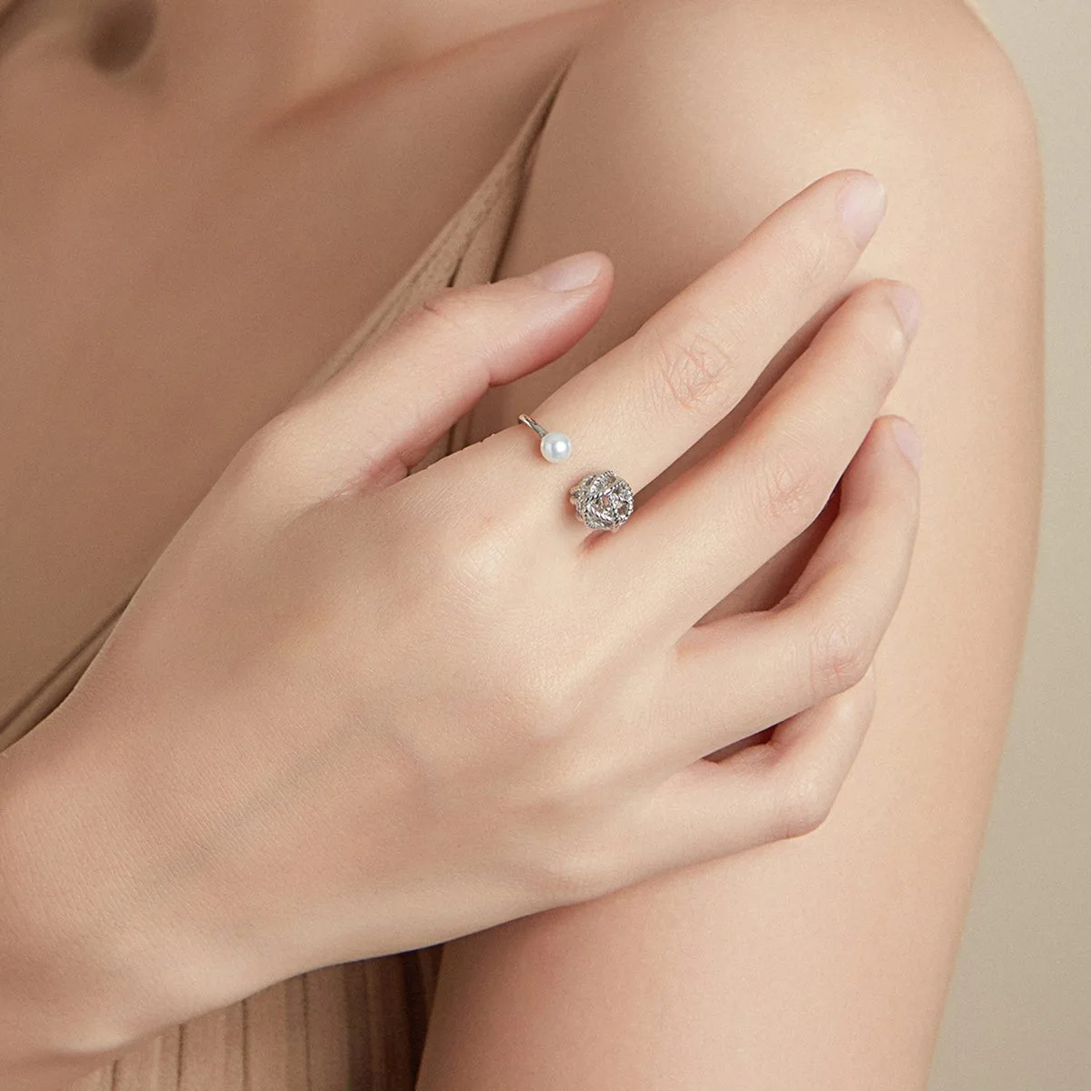 Inel Reglabil din Argint Pearl & Ball - imagine 2
