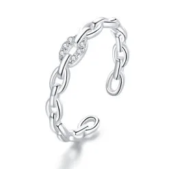 Inel Reglabil din Argint Geometric Chain