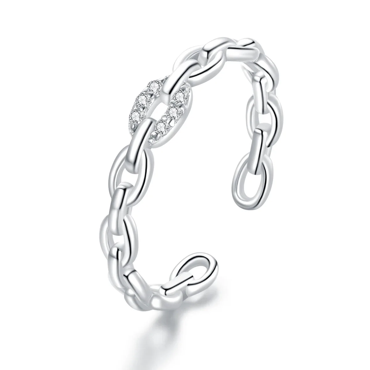 Inel Reglabil din Argint Geometric Chain